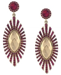 A burst of beauty. Jessica Simpson's drop earrings are crafted from gold-tone mixed metal with fuchsia accents adding a vibrant touch. Approximate drop: 2-3/4 inches.