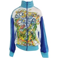 ED HARDY by Christian Audigier Tattoo Mens Flaming Tiger Zip Up Track Jacket Shirt White