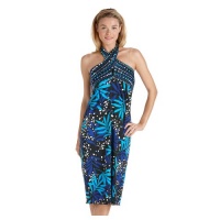 Coolibar UPF 50+ Women's Pareo Cover Up - Sun Protective (Medium - Cobalt Leaf/Cobalt Pebble)