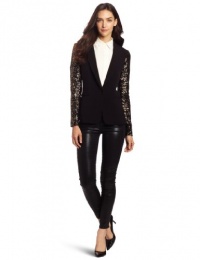 DKNYC Women's Long Sleeve Jacket with Sequin Sleeves, Black, 06