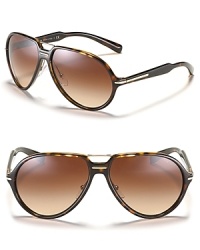 Hit the beach in retro-inspired aviator sunglasses with metal double bar design and metal accents at temples.