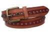 1 1/2 Vintage Rivet Studded Cowhide Full Grain Solid Leather Casual Jean Belt Size: M-37 Color: Camel