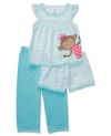 Carters Baby Girls 3 Piece Blue Monkey Pajama Set, 12M