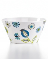 A fresh, floral design with a bright, retro color palette, this Carina melamine cereal bowl set offers a fun and whimsical accent to any casual occasion.