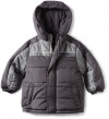 Ixtreme Boys 2-7 Plaid Colorblock Puffer Jacket, Charcoal, 2T