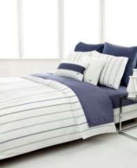 Completely calming, the Tucana duvet cover set from Lacoste forms a decidedly relaxing atmosphere in your room, featuring a clean white hue embellished with vertical stripes for a preppy punch.