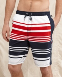 Ride the waves in style with these bright all American swim trunks from Tommy Hilfiger.