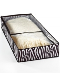 Over clutter? Go under the bed & discover a whole new way to store, sort & organize your belongings. Crafted from a breathable material, this zebra print storage bag is made to effortlessly slide out when you need it and it features a clear vinyl top that lets you quickly see what is inside.