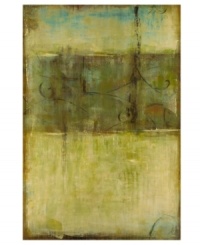 Set the tone with modern art. Measuring nearly six feet long, this abstract canvas print saturates your bedroom or foyer with muddled shades of olive, lime, black and teal.