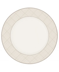 Dressed in a fine diamond grid of bronze and warm taupe, this round platter is tailored for formal dining and everyday elegance in bone china. It's a handsome host for roast chicken or vegetable kabobs. From Noritake's collection of serveware and serving dishes.