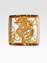 Asian Dream is the new exclusive collection by Rosenthal for Versace. Opulent golden baroque patterns, with dragon featured majestically in the center.Porcelain with floral decalsSigned by Donatella Versace4.75 squareHand washing recommendedMade in Germany