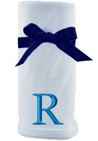 Princess Linens Embroidered Blue Initial Cotton Knit Blanket, R