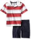 Tommy Hilfiger Boys 2-7 Carlos Stripe Polo Cargo Short 2 Piece Set, Red Velvet, 2T