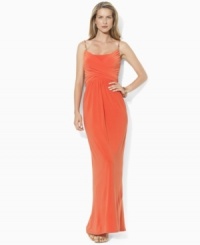 Intricate coral and turquoise beading lends breezy bohemian-inspired style to this Lauren by Ralph Lauren maxi dress, rendered from fluid matte jersey for an exquisite drape.