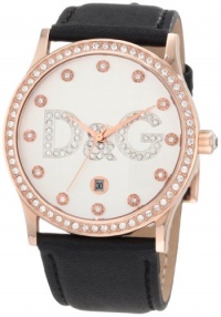 D&G Dolce & Gabbana Women's DW0501 Gloria Rose Gold Silver Dial Black Strap Watch