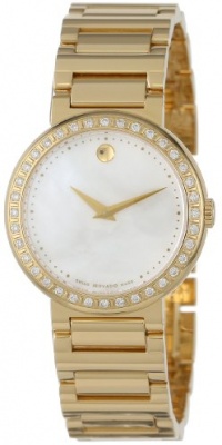 Movado Women's 0606422 Concerto Gold-Plated Stainless-Steel White Mother-Of-Pearl Round Dial Watch