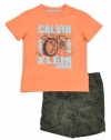 Calvin Klein Baby-boys Infant Tee With Printed Short, Orange, 12 Months