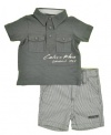 Calvin Klein Newborn Boys 2pc Plaid Striped Short Set (6/9M)