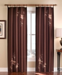 Ornate floral embroidery adds a touch of feminine elegance to this rich panel from the Alessandra window collection. Panel features rod pocket construction and can be used with clip rings.