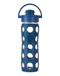 Lifefactory 16-Ounce Glass Beverage Bottle with Flip Top Cap, Midnight Blue