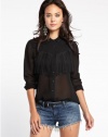 GUESS Long-Sleeve Western Fringe Shirt, JET BLACK (SMALL)