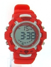 Mens Diamond Watch Red Digital Shock Style KM King Master ICE PLUS JOE RODEO AQUA MASTER