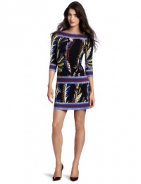 Ali Ro Women's Printed Jersey Border Shift Dress, Blue Heron Multi, 2