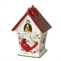 Pfaltzgraff Winterberry Cardinal Birdhouse Cookie Jar