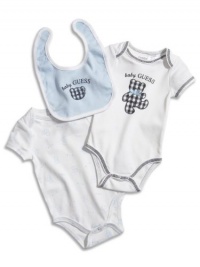 GUESS Kids Boys Two BODYSUITS with Bib Set (0 - 9m), LIGHT BLUE (3/6M)