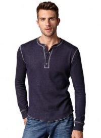 Vince Mens Henley Shirt XX-Large Euro 56 Navy Blue and Gray Ribbed Thermal