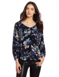 Rebecca Taylor Women's Hawaii 5-0 Printed Gathered V-Neck Top, Black, 2