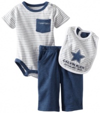 Calvin Klein Baby-boys Newborn Bodysuit Pant Set with Bib Navy, Blue, 3-6 Months