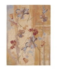 A beautiful painting set upon a plush, luminous canvas. Runner rug features a misty morning landscape with irises rendered in cool blues and crimsons. Woven of premium Opulon™ yarns to create a lavish pile with a rich, color-enhancing finish.