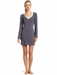 Calvin Klein Womens Essentials With Satin Long Sleeve Nightdress, Charcoal, Medium