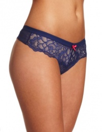 Betsey Johnson Women's Rebel Rose Wide Side Thong, Navy Seals, Medium