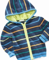 He'll be cute and cozy in this striped hoodie by First Impressions.