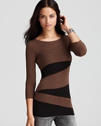 Contrast panel bandage stripes enrich this flattering stretch Bailey 44 top with envy, intrigue and color block chic.