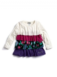 GUESS Kids Girls Little Girl Ruffle Front Mixed Media Top, DARK PINK (3T)