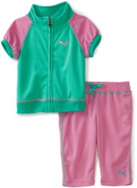 Puma - Kids Baby Girls Infant Zip Jacket And Mesh Capri Set, Fuchsia, 18 Months