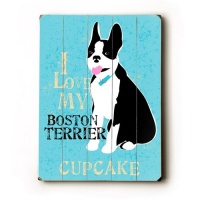 Love My Boston Terrier (Personalized) 12x16 Planked Wood Sign Wall Decor Art