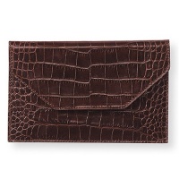 Crocodile Embossed Leather Photo Envelope, Brown, Holds 4x6 Photos