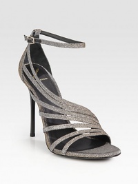 Glittery straps wrap around this chic after-hours pump, with a sexy heel and adjustable ankle strap. Metal heel, 5¼ (130mm)Glitter-coated fabric upperAdjustable ankle strapLeather lining and solePadded insoleImportedOUR FIT MODEL RECOMMENDS ordering true size. 