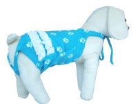 UP Collection White Paws Printed Ruffled Design Bathing Suit for Dogs, Aqua, Large