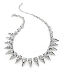 Look sharp with this necklace from Bar III. Crafted from rhodium-plated mixed metal, the necklace is adorned with spikes and clear glass crystals for a bit of fashion on the edge. Approximate length: 16 inches + 2-inch extender.