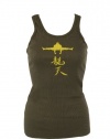 BAS-RUTTEN Women's Jumping Dragon Tank Tee, Olive, Large