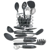 Maxam 17pc Kitchen Tool Set Spoon Spatula Slicer Cutter Opener Ladle Peeler Fork Knife Basket