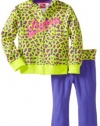 Puma - Kids Girls 2-6X Little Leopard Print Hoodie Set, Lime Punch, 4