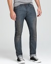 Faded throughout with a well-aged whiskered effect, these slim-fit jeans are spot-on the trend this season.