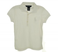 Ralph Lauren Childrenswear Girls Big Pony Stretch Polo Shirt (6, White)