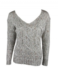 Guess Womens Wide Cableknit Long Sleeve V Neck Sweater